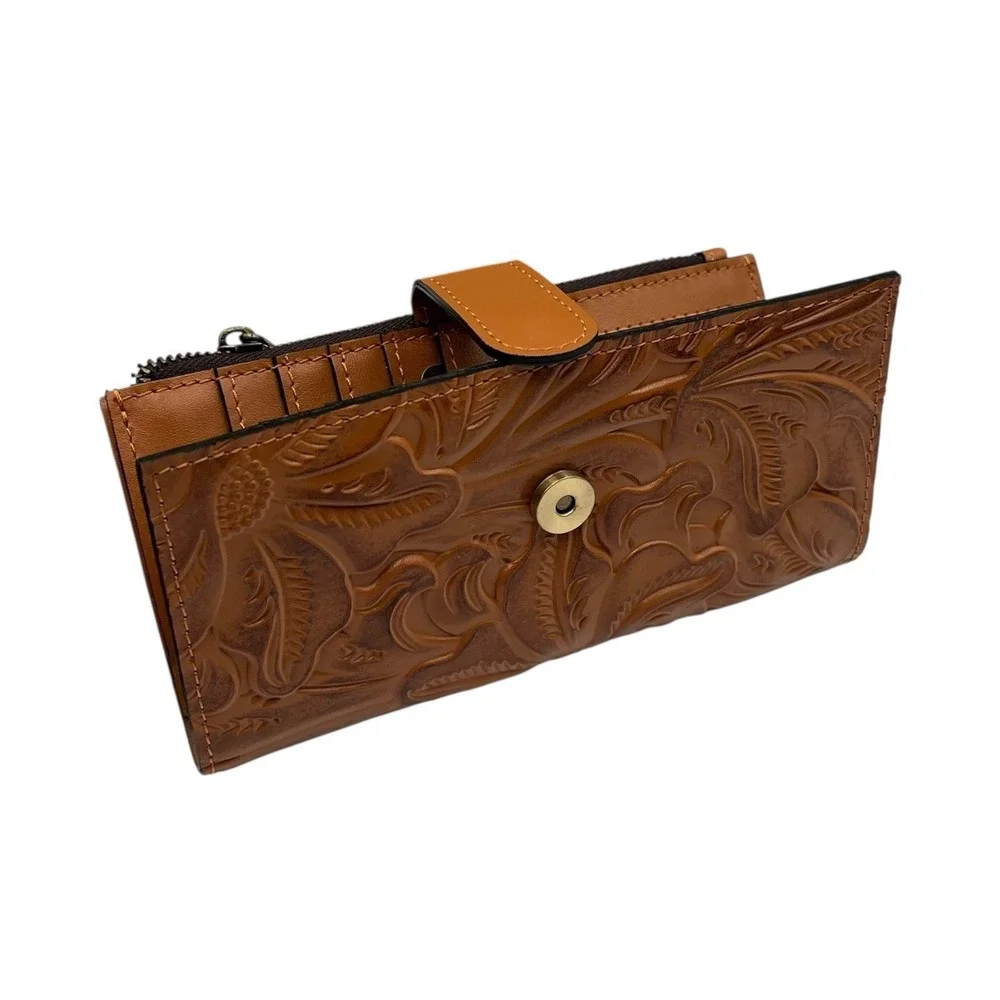 Patricia Nash Womens Nazari Tooled Leather Bifold Wallet Cognac Tan Brown RFDI